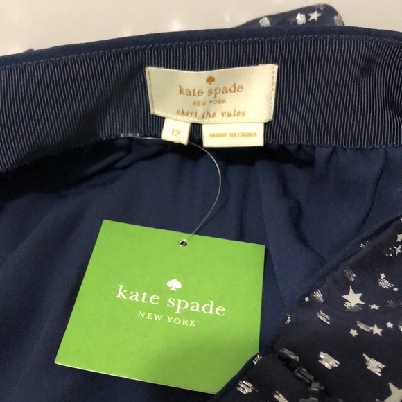 Kate Spade Skirt Women 12 Sparkling Stars Dots Raffled Hem Night Sky Blue New - Picture 8 of 9